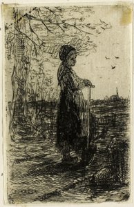 Fille avec une bêche