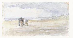 Homme avec cheval et chariot sur la plage - Jozef Israëls