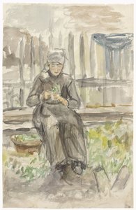 Fille assise dans un jardin