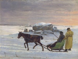 Les peintres Jørgen Roed et Constantin Hansen font une balade en traîneau. - Jørgen Roed