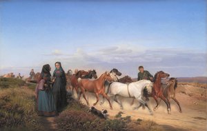 Paysans du Jutland rentrant du marché avec leurs chevaux