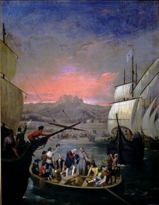 Départ en 1492 des caravelles de Palos Santa Maria, la Pinta et la Nina - Juan Cabral Bejarano