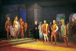 Hernan Cortez rencontrant Montezuma au Mexique - Juan Ortega