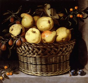 Panier en Osier avec des Fruits sur un Rebord de Pierre - Juan van der Hamen y Leon