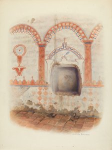 Peinture murale et niche baptismale, vers 1941