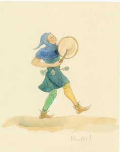 Un ménestrel médiéval jouant d