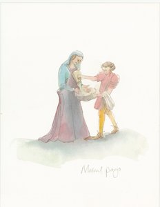 Un page médiéval aidant une dame à se laver les mains
