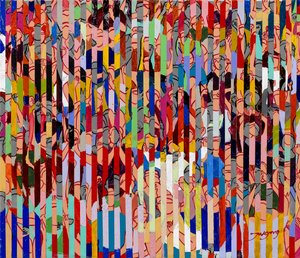 Une foule aux rayures colorées