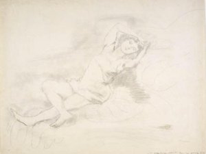 Fille allongée en chemise. "La petite Rousse" - Jules