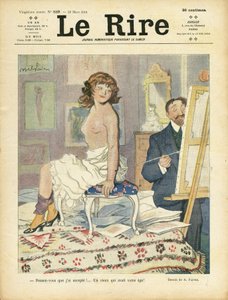 Illustration par Abel Faivre (1867-1945) pour la couverture de Le Rire, 22/03/13 - Art, Nudité - Peintres artistes, Modèle (qui pose)