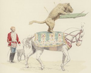 Lion en équilibre sur un cheval
