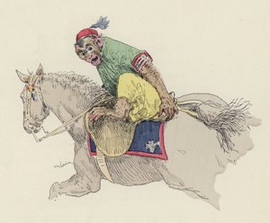 Singe montant un cheval