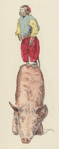 Singe chevauchant un cochon