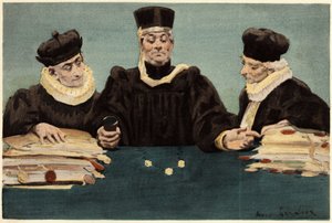 Le juge Bridoye rend justice en en lançant. Pantagruel. Illustration de Jules Garnier. Dans "Rabelais et l