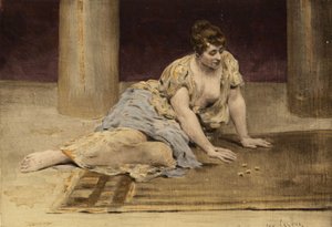 Femme jouant au jeu des contes (tables). Gargantua. Illustration de Jules Garnier. Dans "Rabelais et l