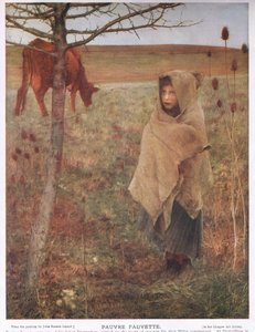 France, petite; fille; Fauvette; vache; rural; pauvre; vêtements