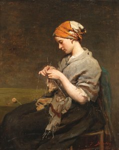 Jeune fille tricotant