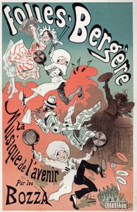 Art. Divertissement. La musique du futur par les Bozza. Affiche de Jules Chéret pour un spectacle aux Folies Bergère, Paris, vers 1880 - Jules Cheret