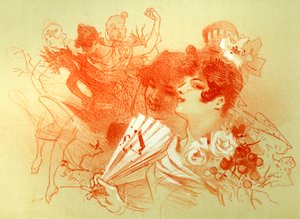 Au bal - dessin (sanguine) par Jules Chéret (1836 - 1932) - jeunes femmes et danseurs - danse - collection privée - Jules Cheret