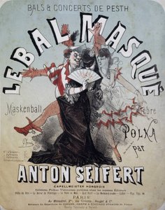 Bal et concert de Pesth: le bal masqué (Maskenball, célèbre polka par Anton Seifert) - affiche par Jules Chéret, n.d. - Jules Cheret