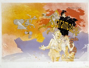 Couverture du livre Scaramouche par Maurice Lefevre. Illustration de Jules Chéret (1836-1932) 1891 Paris, B.N. - Jules Cheret