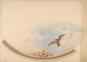 Conception pour un plafond peint avec des nuages et un aigle planant, seconde moitié du 19ème siècle