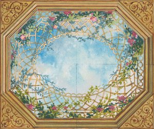 Conception pour un plafond peint avec des nuages, des treillis et des roses, seconde moitié du XIXe siècle