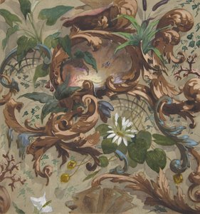 Conception pour papier peint avec coquillages, nénuphars et quenouilles, 1830-97. Créateurs : Jules-Edmond-Charles Lachaise, Eugène-Pierre Gourdet