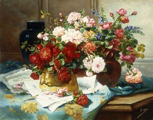 Nature morte avec des fleurs et une partition, vers 1877