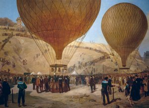 Léon Gambetta partant en montgolfière Armand-Barbes pendant le siège de Paris, de la Place Saint-Pierre à Montmartre le 7 octobre