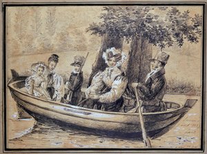 Famille de Ségur (le Comte, la Comtesse et leurs enfants) en bateau - par J.H. Laure, août 1829