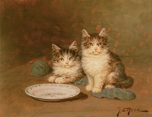 Deux Chatons avec un Bol Vide - Jules Leroy