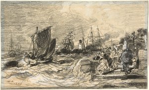 Port breton avec une tempête approchant - Jules Noël