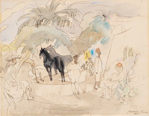 Figures et deux chevaux dans un paysage, 1921 - Jules Pascin