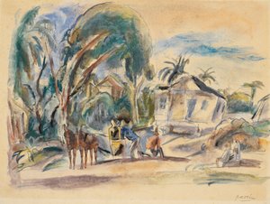 Paysage, maisons et arbres - Jules Pascin