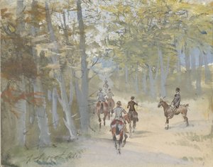 Paysage forestier avec cavaliers