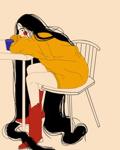 Femme pensive aux cheveux longs - Juliana Kokolari