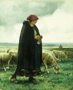 Une bergère avec son troupeau