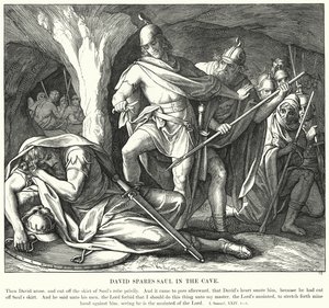 David épargne Saül dans la caverne (gravure)