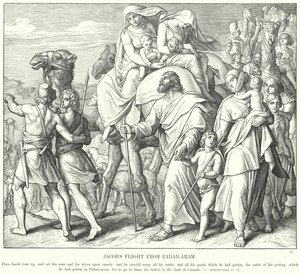 La fuite de Jacob de Padan-Aram (gravure) - Julius (after) Schnorr von Carolsfeld