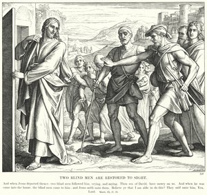 Deux aveugles recouvrent la vue (gravure) - Julius (after) Schnorr von Carolsfeld