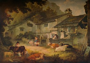 Paysage de chalet avec du bétail, à Ambleside, 1803 - Julius Caesar Ibbetson
