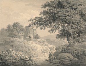 Paysage avec une tour en ruine
