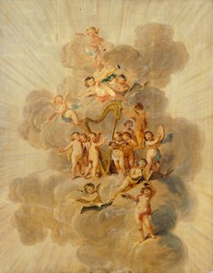 Chérubins ailés avec instruments de musique, section de la bordure décorative de la salle de musique, Kenwood House, Londres