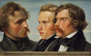 Jeune Düsseldorf. Portrait de groupe des peintres Karl Friedrich Lessing, Carl Ferdinand Sohn et Theodor Hildebrandt, 1839