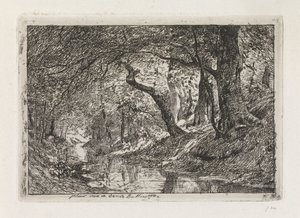 Paysage forestier avec ruisseau et arbres sur la rive - Julius Jacobus van de Sande Bakhuyzen