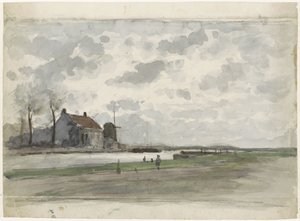 Canal avec un moulin - Julius Jacobus van de Sande Bakhuyzen
