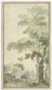 Esquisse pour un papier peint avec un paysage avec une charrette