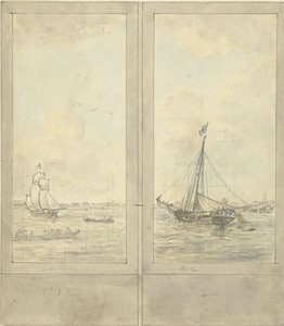 Projet pour deux panneaux muraux : rivière avec bateaux aux Pays-Bas