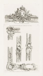 Conception de cartouche avec les armes du roi centrées dans une bordure